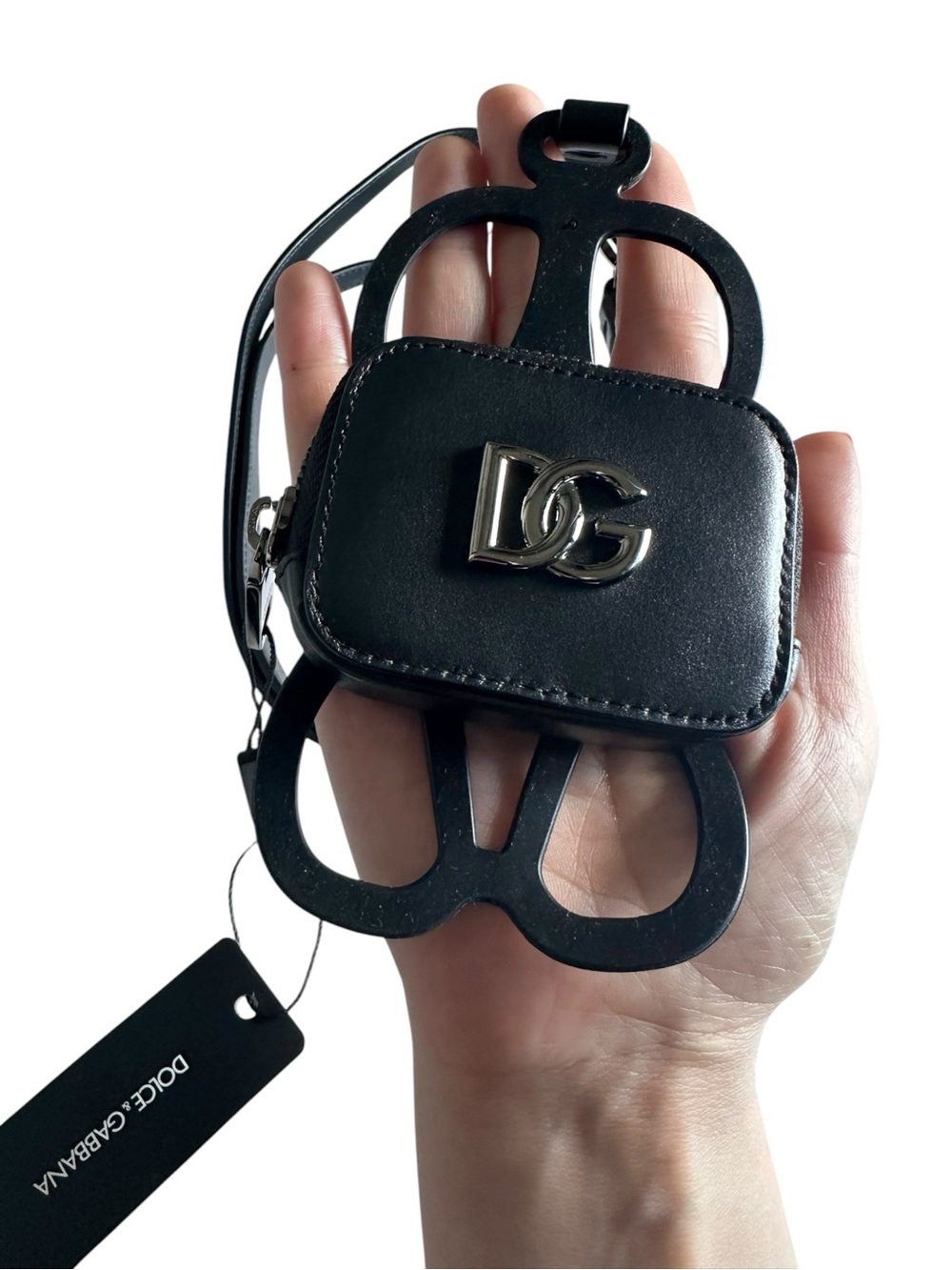 Dolce & Gabbana DG Logo Black Calfskin Leather Coin Purse Lanyard Wallet NWT - Picture 7 of 15